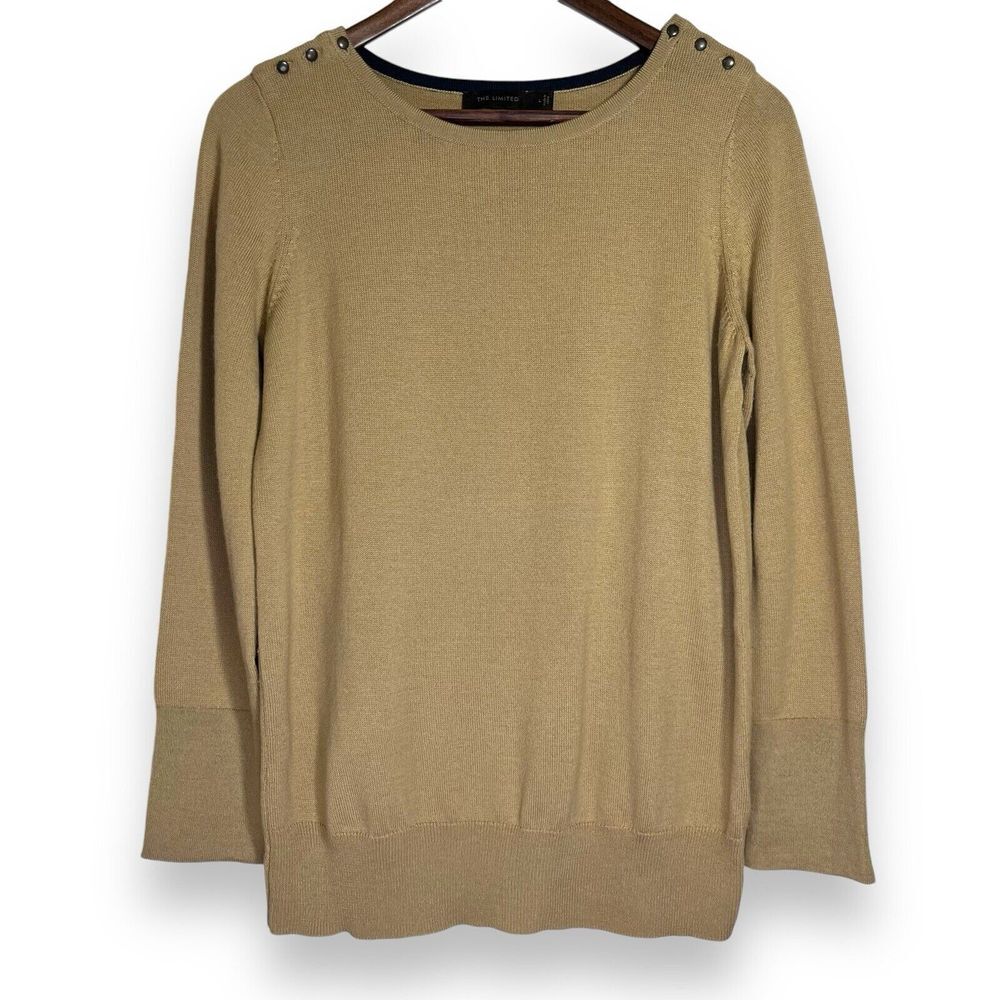 The Limited‎ | Merino Wool Sweater Women's Large Knit Round Neck Button Detail